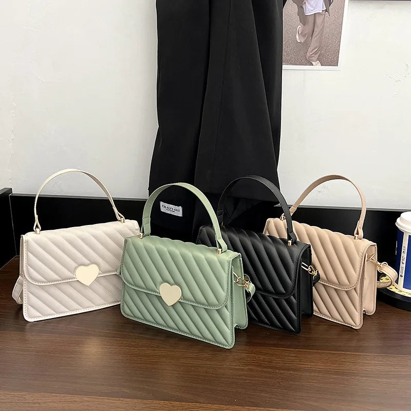 Embroidery Thread Quilted Crossbody Bag for Women PU Leather Tote Bags