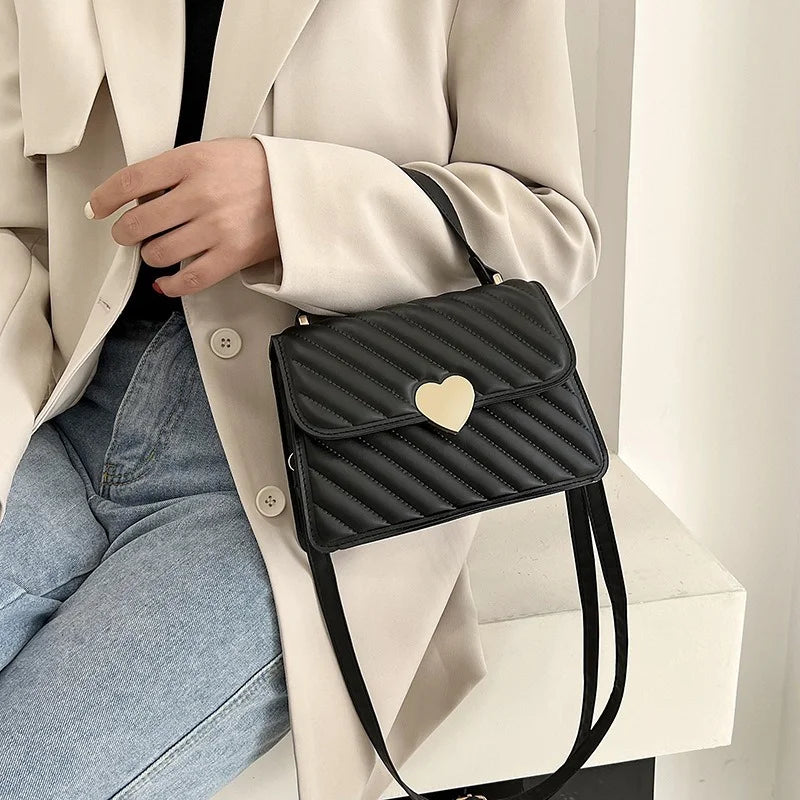 Embroidery Thread Quilted Crossbody Bag PU Leather Tote Retro Shoulder Handbag