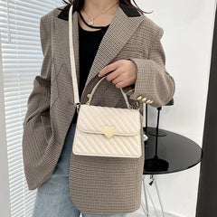 Embroidery Thread Quilted Crossbody Bag PU Leather Tote Retro Shoulder Handbag