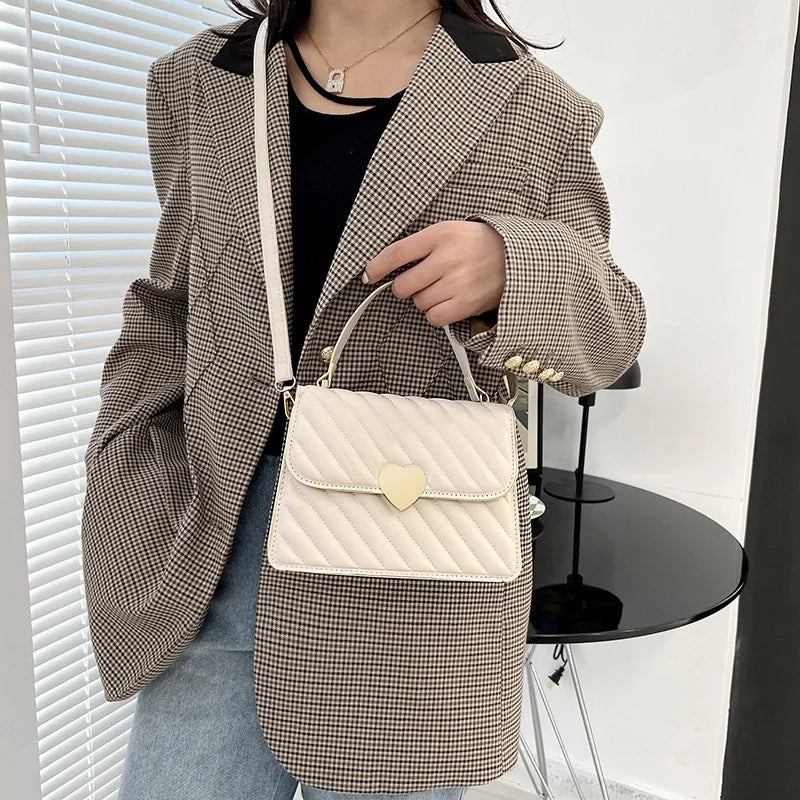 Embroidery Thread Quilted Crossbody Bag PU Leather Tote Shoulder Handbag