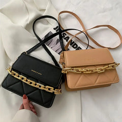 Small PU Leather Crossbody Bag Thick Chains Handbag Female Messenger Bag