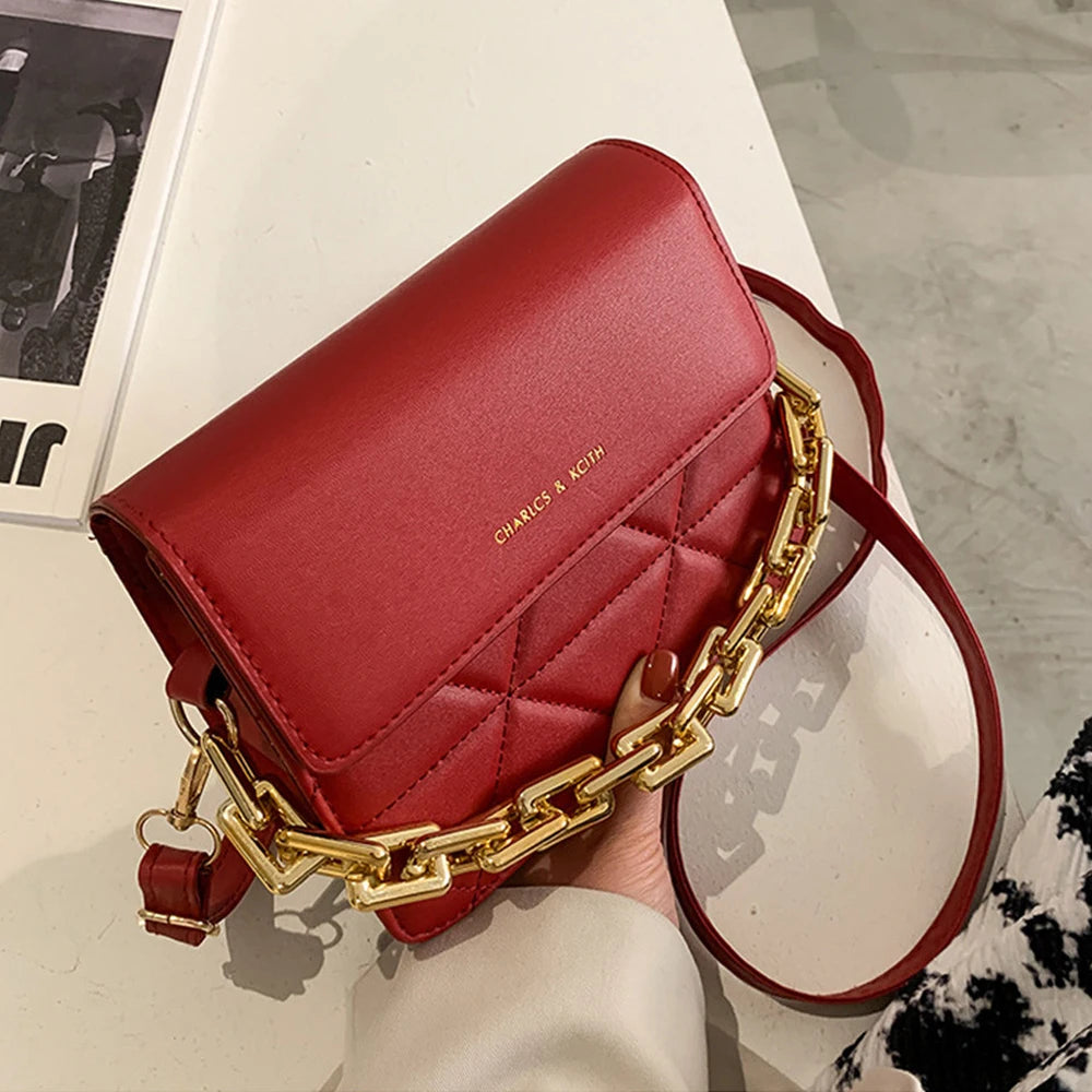 Small PU Leather Crossbody Bag Thick Chains Handbag Female Messenger Bag