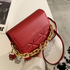 Small PU Leather Crossbody Bag Thick Chains Handbag Female Messenger Bag