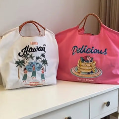 Embroidery Shopping Bag Women Handbag Nylon Portable Shoulder Bag