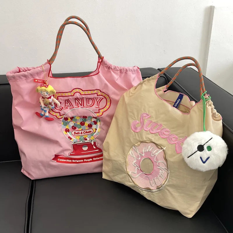 Embroidery Women Bag Handbag Shopping Nylon Shoulder Bag