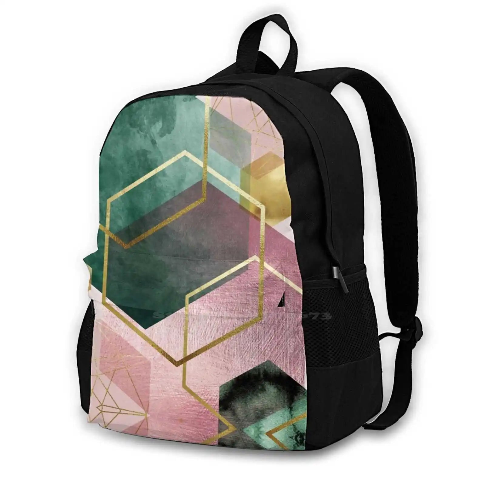 Emerald Green & Pink Geo No 1 Backpacks - Abstract Geo Pink & Green