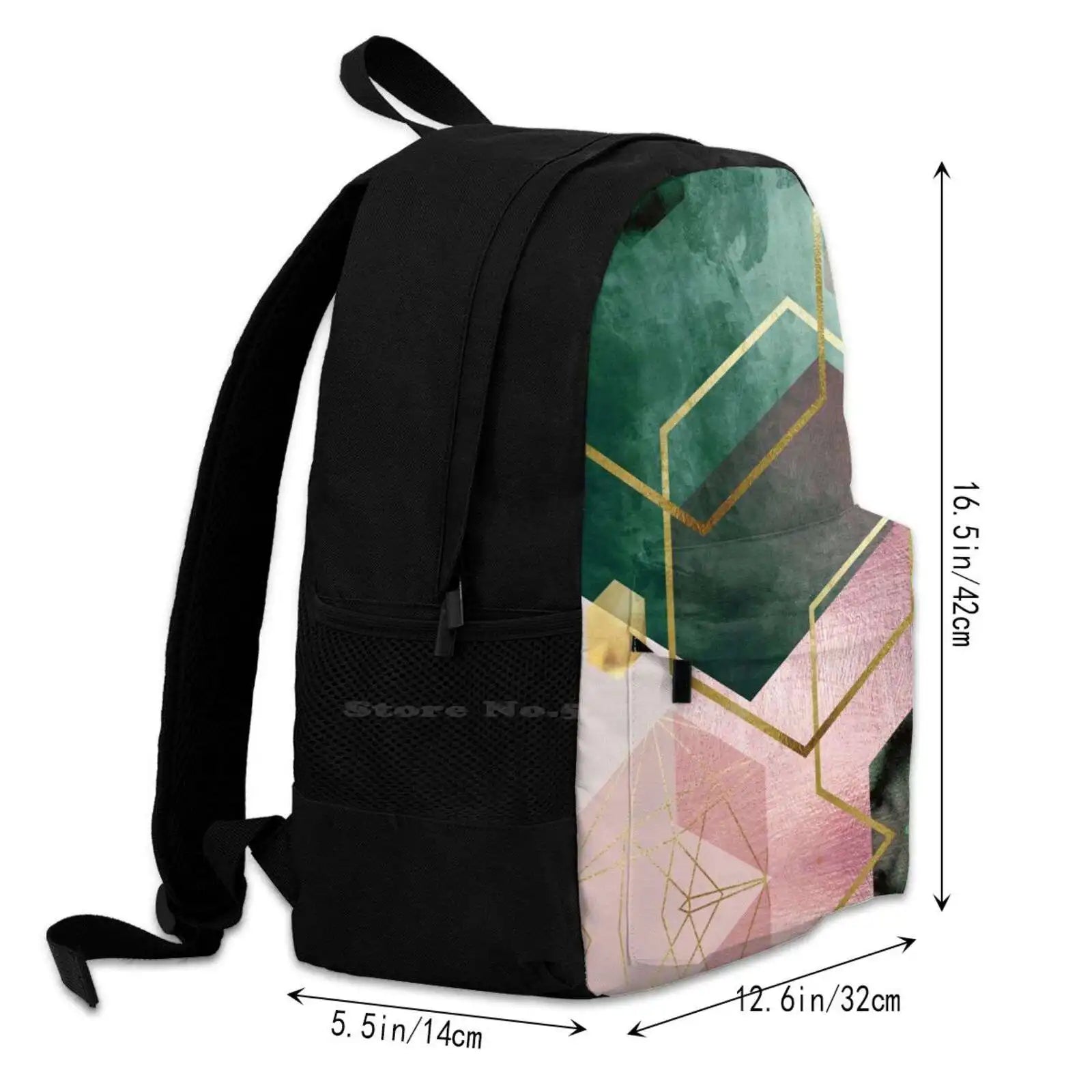 Emerald Green & Pink Geo No 1 Backpacks - Abstract Geo Pink & Green