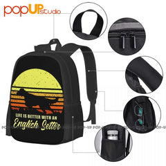 English Setter Bird Dog Lover Sun Backpack Large Capacity