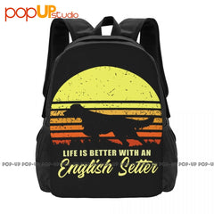 English Setter Bird Dog Lover Sun Backpack Large Capacity