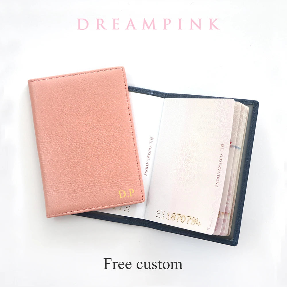 Engrave Letters Leather Passport Cover Name Soft Cowhide Travel Passport Holder