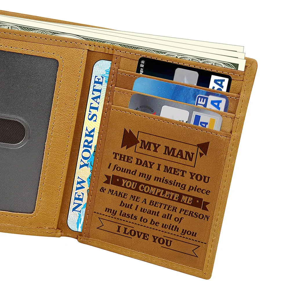 Engraved Trifold Leather Wallet for Son/Husband