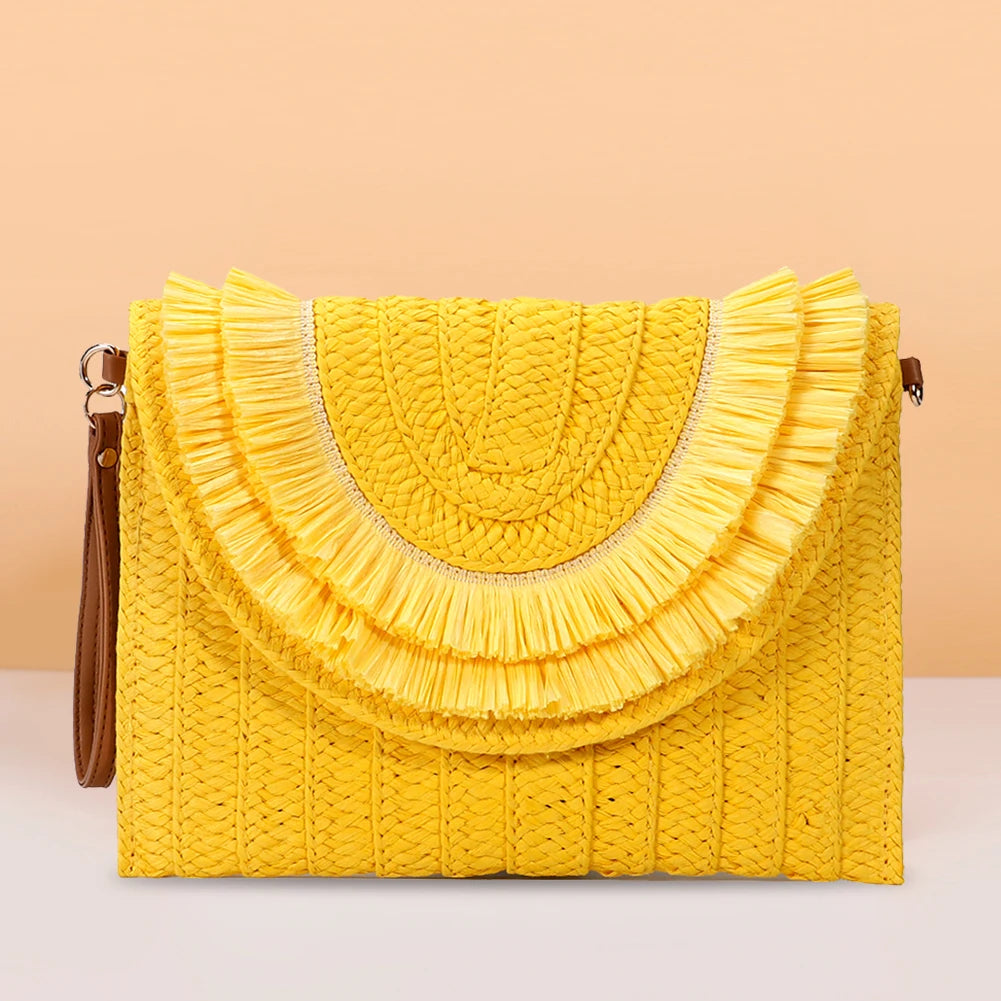 Vintage Straw Woven Envelope Bag Wallet Casual Portable Soft Solid