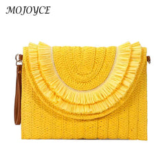 Vintage Straw Woven Envelope Bag Wallet Casual Portable Soft Solid