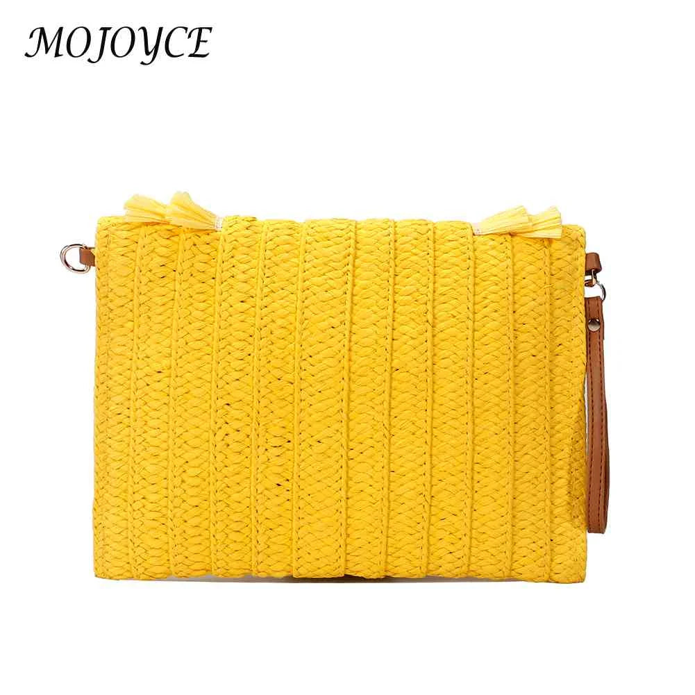 Vintage Straw Woven Envelope Bag Wallet Casual Portable Soft Solid