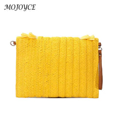 Vintage Straw Woven Envelope Bag Wallet Casual Portable Soft Solid