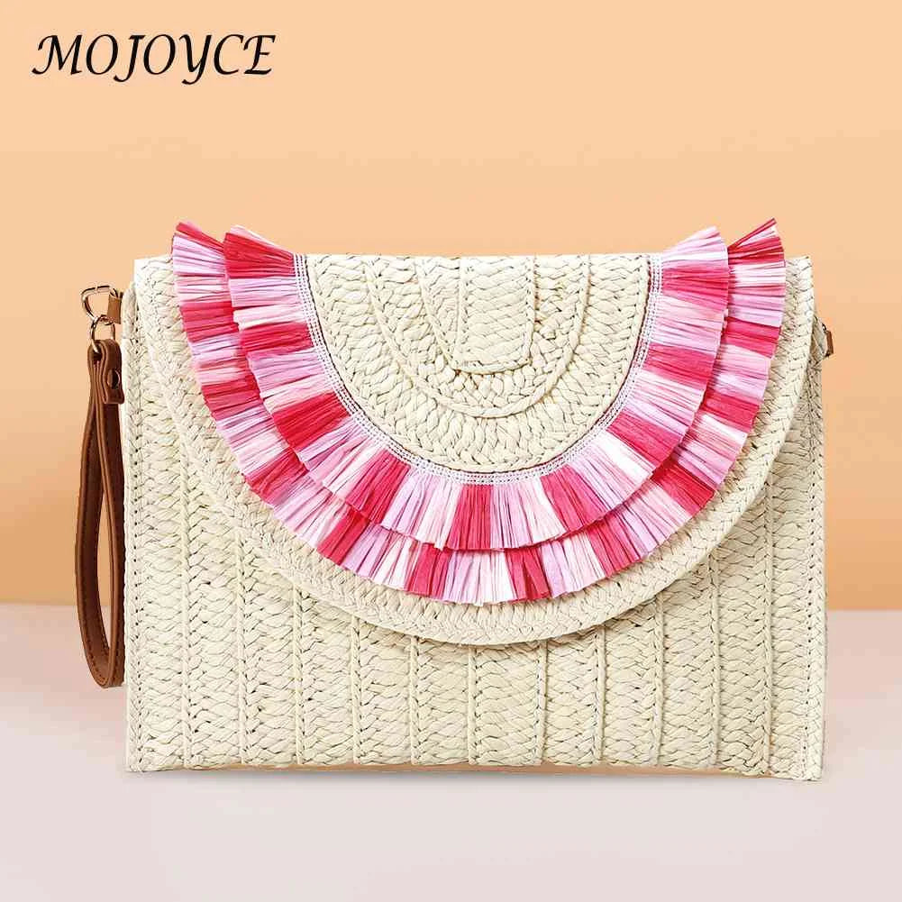 Vintage Straw Woven Envelope Bag Wallet Casual Portable Soft Solid