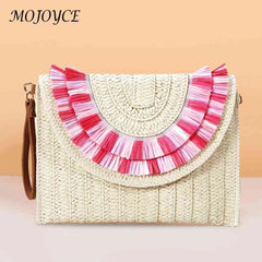 Vintage Straw Woven Envelope Bag Wallet Casual Portable Soft Solid