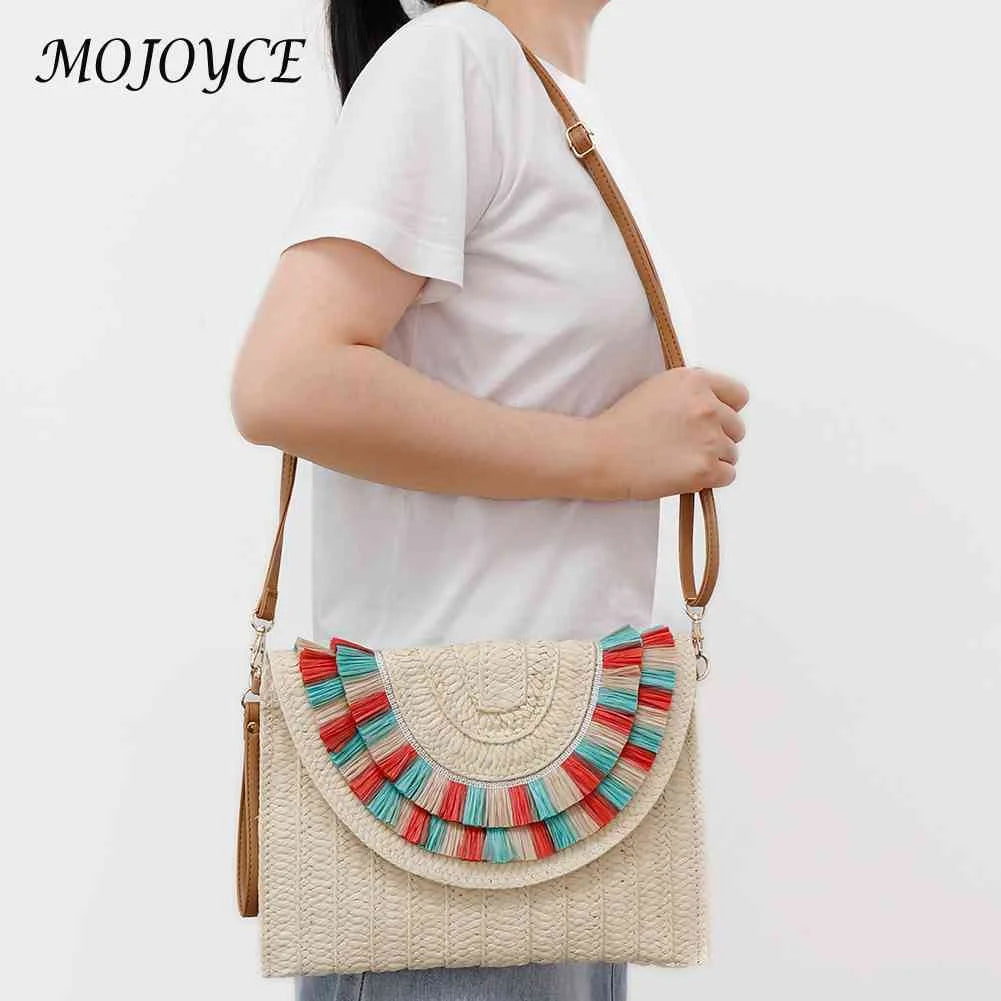 Vintage Straw Woven Envelope Bag Wallet Casual Portable Soft Solid