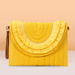 Vintage Straw Woven Envelope Bag Wallet Casual Portable Soft Solid