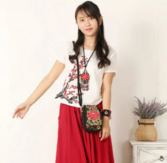 Ethnic Style Flip Embroidery Mobile Phone Bag Mini Zero Wallet