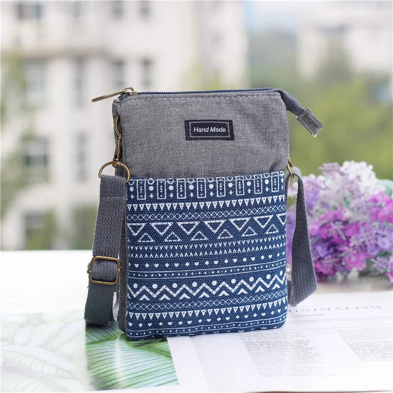 Ethnic Style Large Screen Women Mobile Phone Bag Canvas Multi-layer