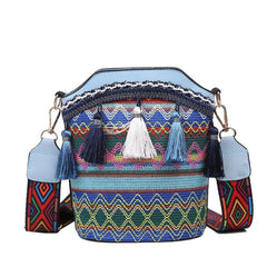 Ethnic Style Women Wide Strap Shoulder Crossbody Bucket Bag