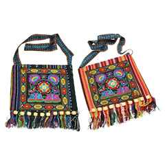 Ethnic Tribal Embroidered Shoulder Bag Zipper Closure Tassel Bags