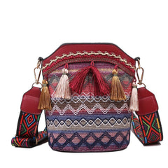 Ethnic Women Shoulder Crossbody Bag with Woven Tassels