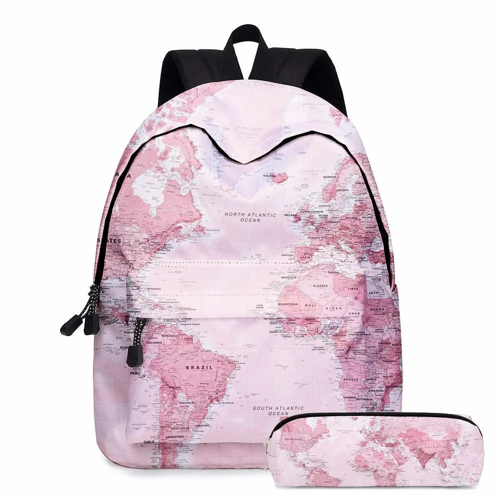 Europe & America Map School Bags for Girls Waterproof Bookbag Boys