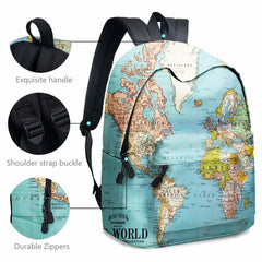 Europe & America Map School Bags for Girls Waterproof Bookbag Boys