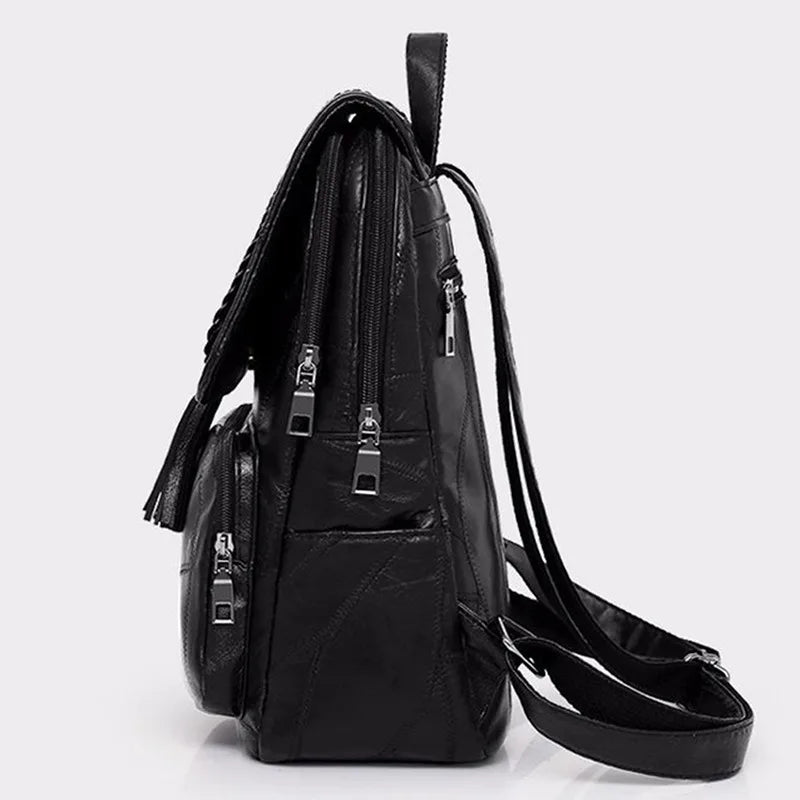 European American Fringed Solid Backpack Women Travel Bag