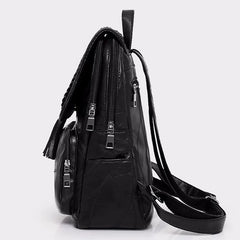 European American Fringed Solid Backpack Women Travel Bag