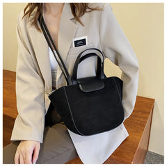 European Women's Handbags Suede PU Spliced Wing Bag Trapeze Bucket Purses