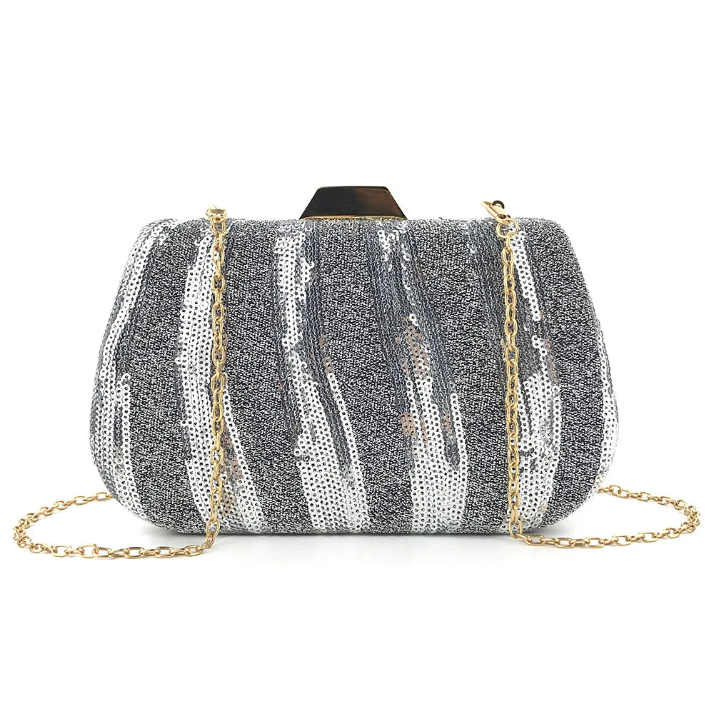 Green Silver Sequined Beading Evening Bag Mini Flap Shell Shoulder Bag