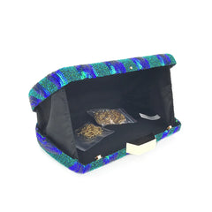 Green Silver Sequined Beading Evening Bag Mini Flap Shell Shoulder Bag