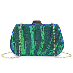 Green Silver Sequined Beading Evening Bag Mini Flap Shell Shoulder Bag