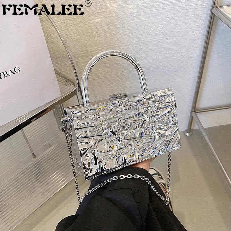 European Brands Hard Box Bag Chain Lady Tote Ins Women Ice Crack