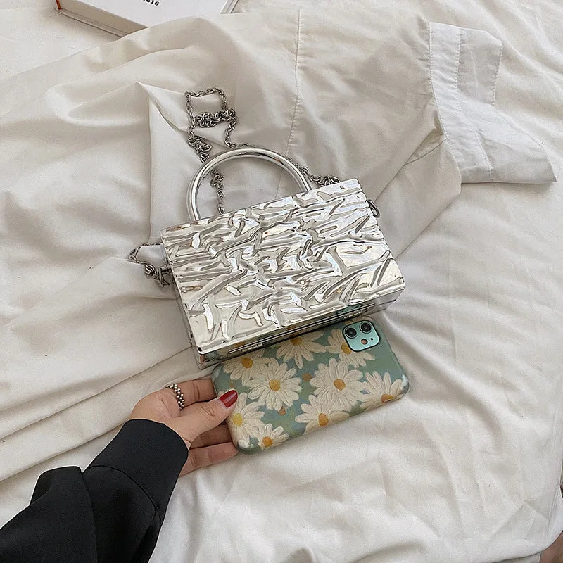 European Brands Hard Box Bag Chain Lady Tote Ins Women Ice Crack