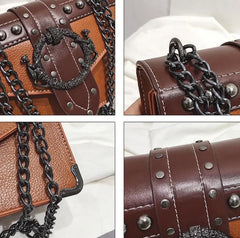 European Style PU Leather Women's Handbag with Rivet Lock and Chain Shoulder