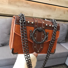 European Style PU Leather Women's Handbag with Rivet Lock and Chain Shoulder