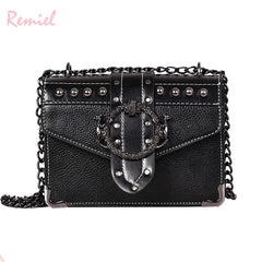 European Style PU Leather Women's Handbag with Rivet Lock and Chain Shoulder