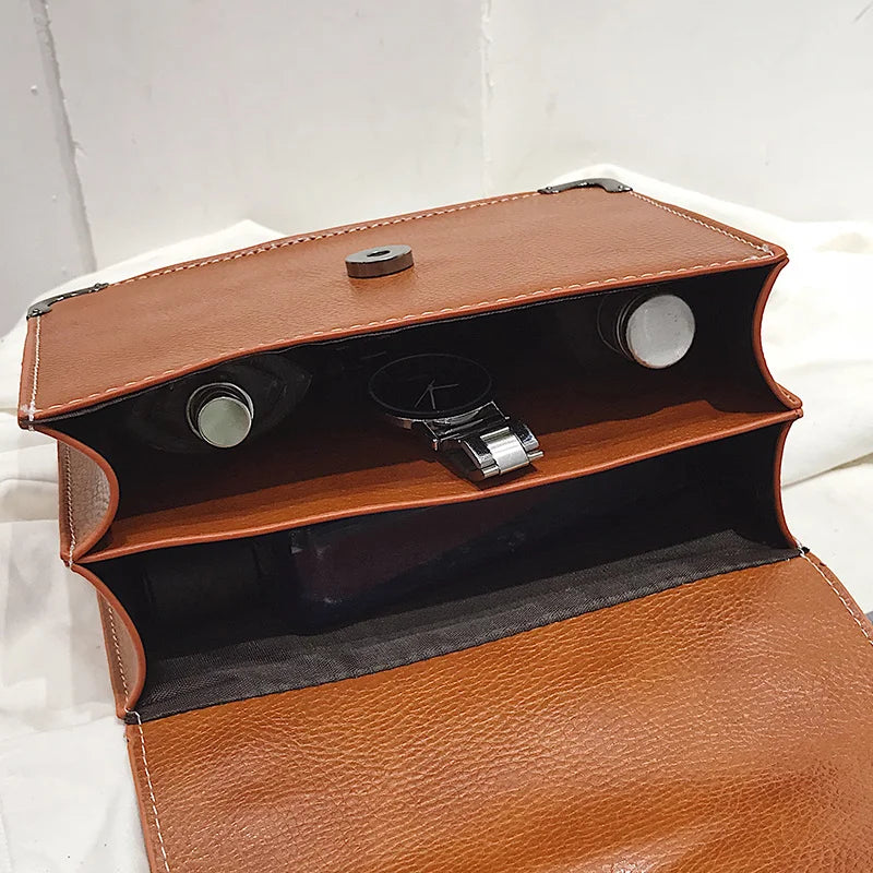 European Style PU Leather Women's Handbag with Rivet Lock and Chain Shoulder