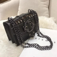 European Style PU Leather Women's Handbag with Rivet Lock and Chain Shoulder