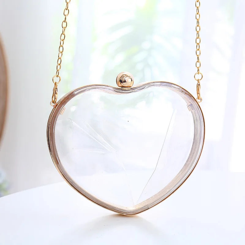 European Acrylic Women Handbag Heart Shape Crossbody Shoulder Bag