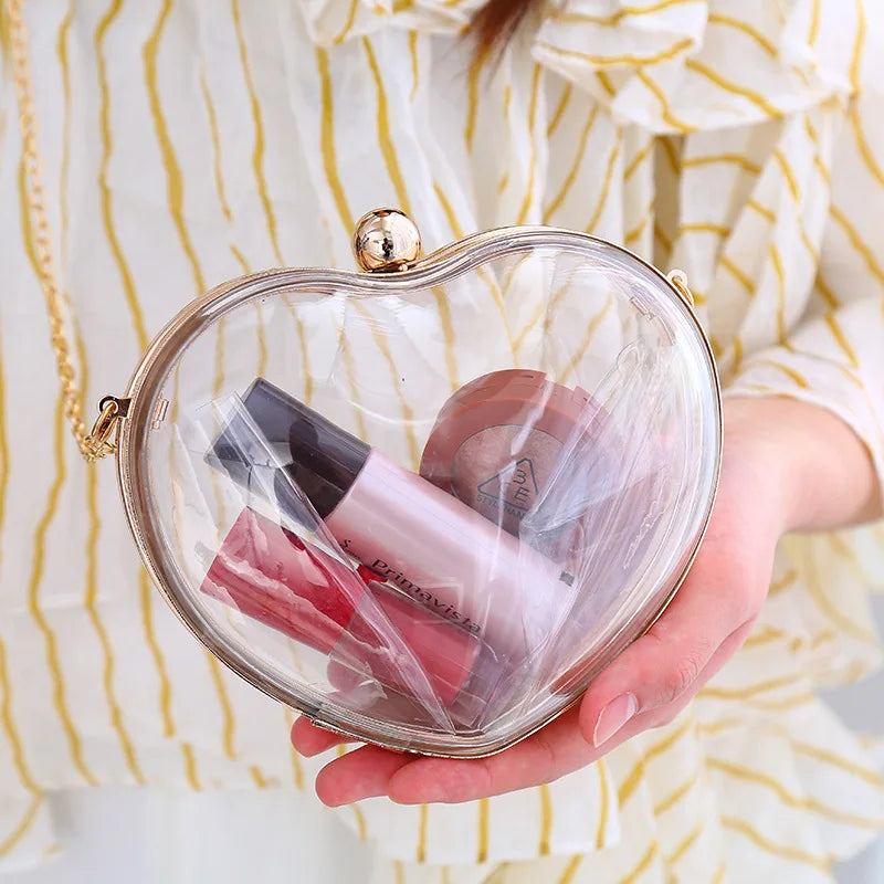 European Acrylic Women Handbag Heart Shape Crossbody Shoulder Bag