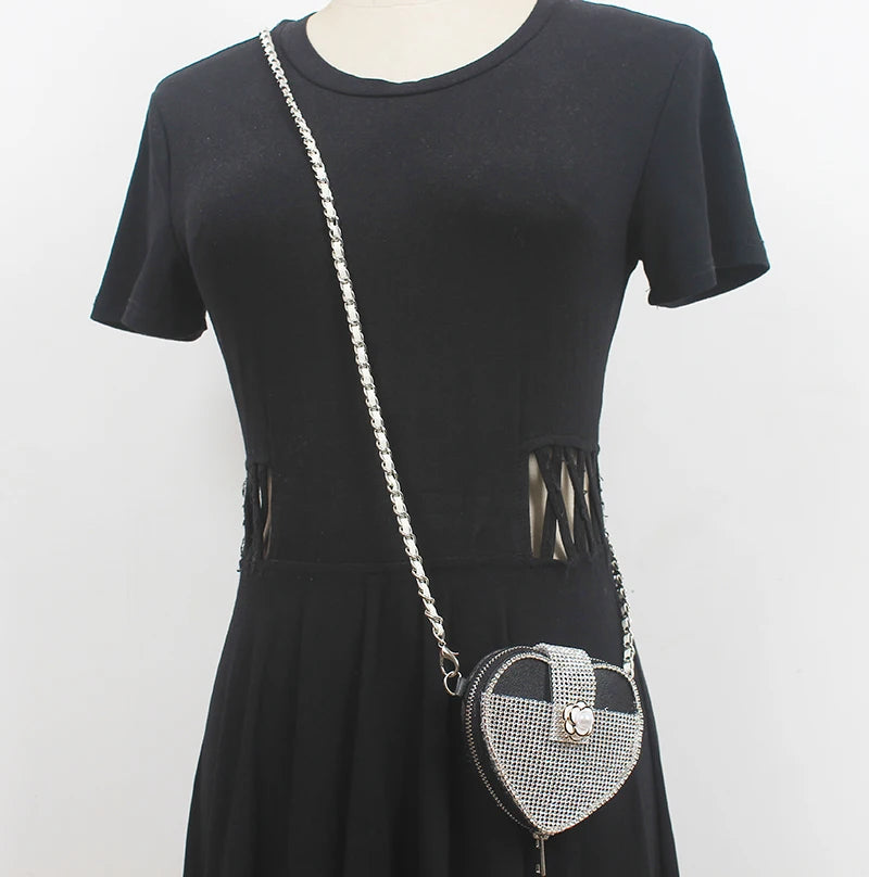 Mini Heart Waist Pack Rhinestone Chain Bag Lipstick Fanny Pack