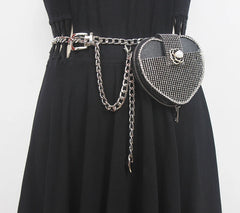 Mini Heart Waist Pack Rhinestone Chain Bag Lipstick Fanny Pack