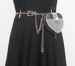 Mini Heart Waist Pack Rhinestone Chain Bag Lipstick Fanny Pack