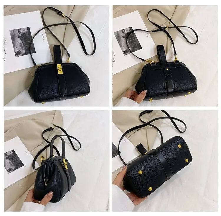 European Lock Cloud Clip Clutch Lychee Pattern Purse