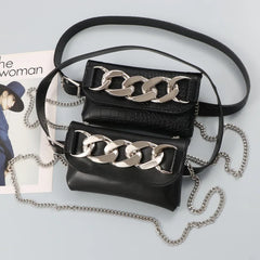 Mini Phone Waist Pack Women Chain Decorated Fanny Pack PU Leather Belt